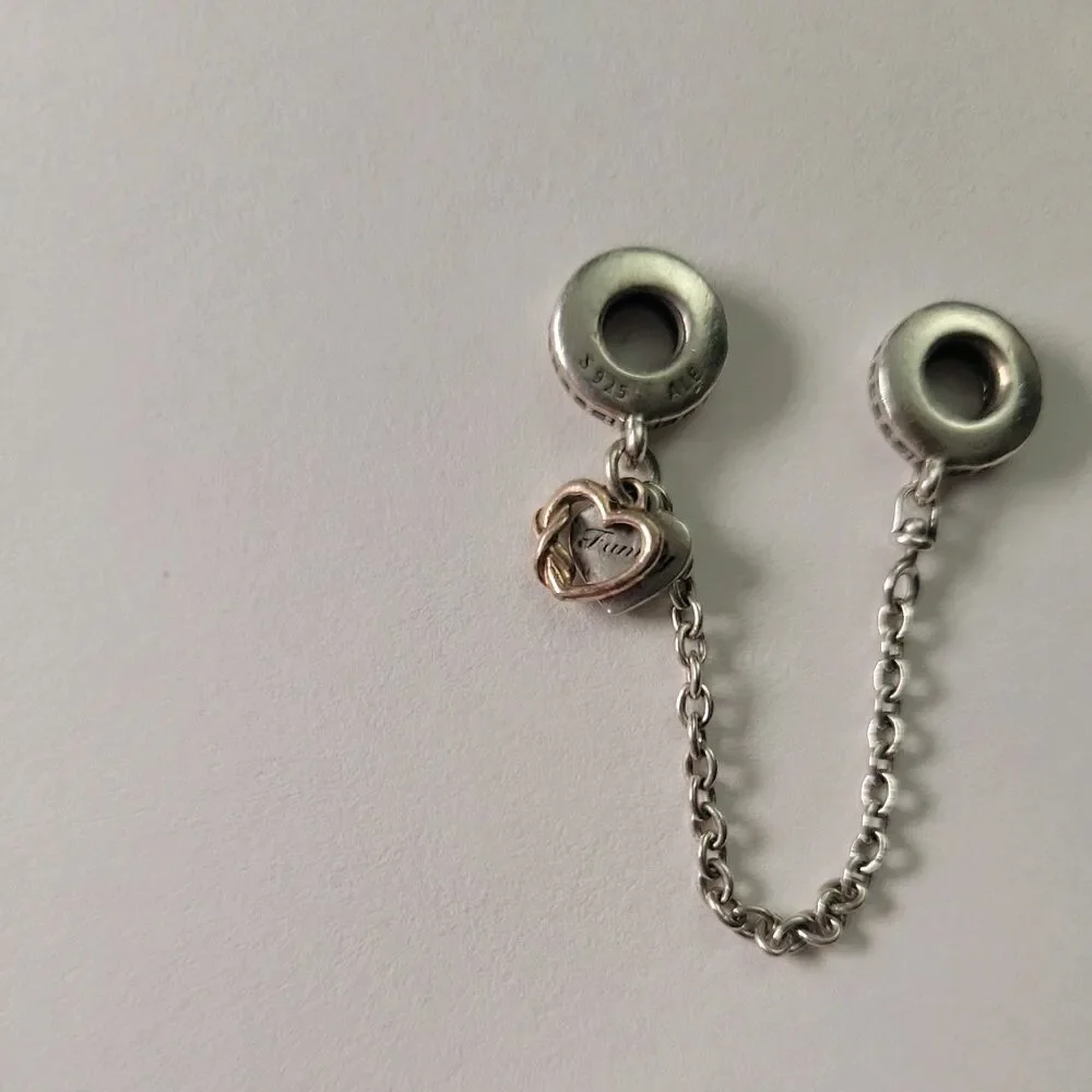 Genuine Pandora Gold Two Tone Heart Family Safety Chain ALE 925 789541C01